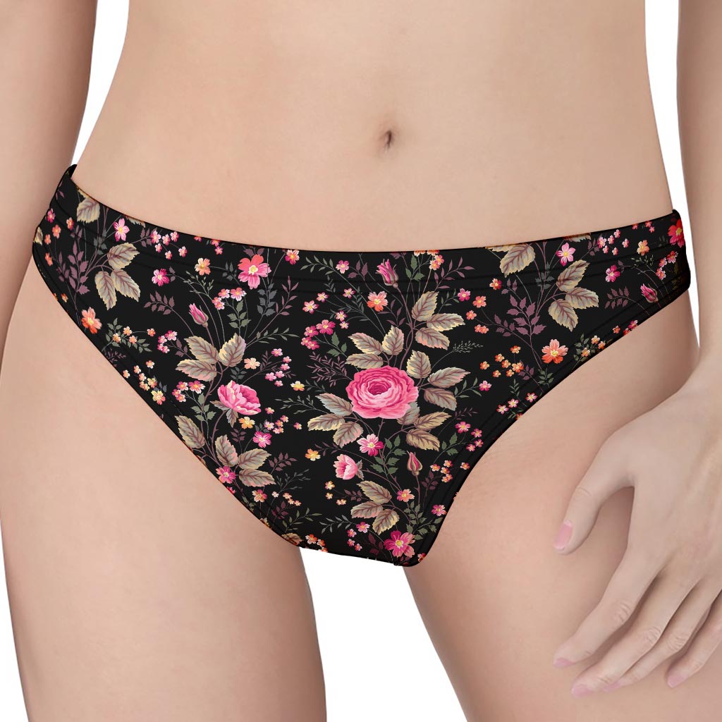 Pink Floral Flower Pattern Print Women's Thong