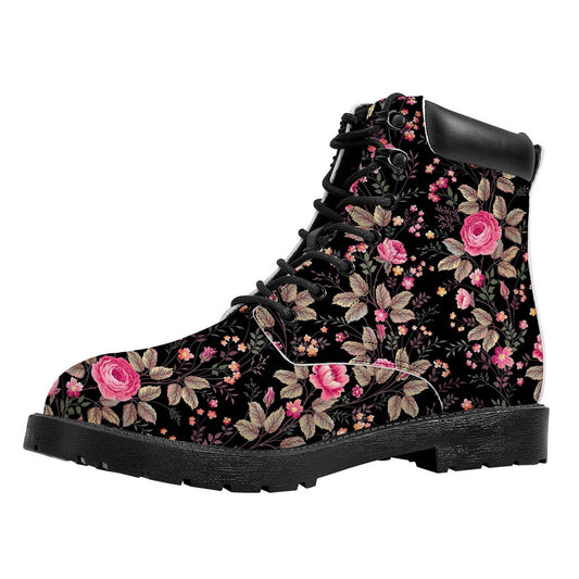 Pink Floral Flower Pattern Print Work Boots