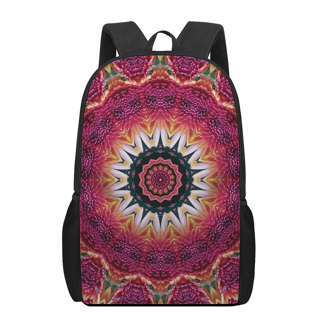 Pink Flower Kaleidoscope Print 17 Inch Backpack