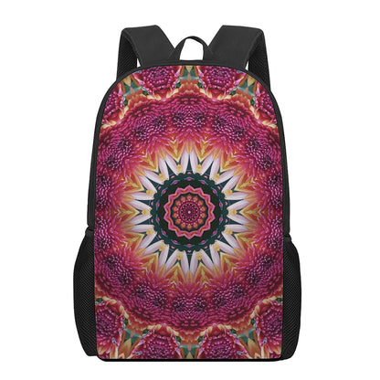 Pink Flower Kaleidoscope Print 17 Inch Backpack