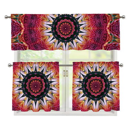 Pink Flower Kaleidoscope Print 3 Piece Kitchen Curtains