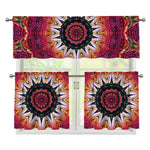 Pink Flower Kaleidoscope Print 3 Piece Kitchen Curtains