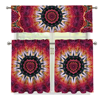 Pink Flower Kaleidoscope Print 3 Piece Kitchen Curtains