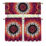 Pink Flower Kaleidoscope Print 3 Piece Kitchen Curtains