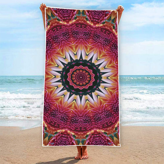 Pink Flower Kaleidoscope Print Beach Towel