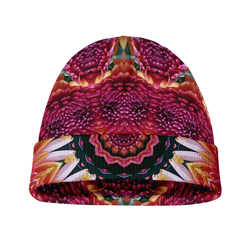 Pink Flower Kaleidoscope Print Beanie