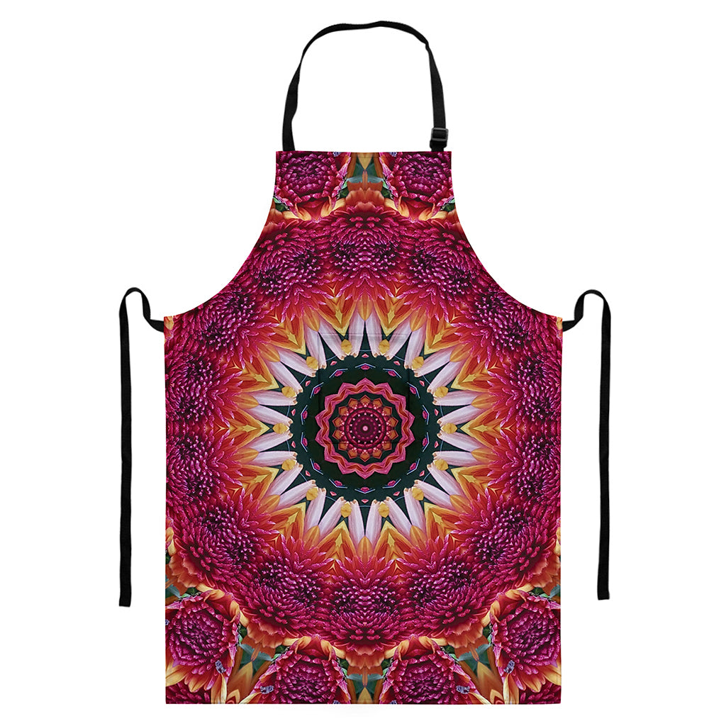 Pink Flower Kaleidoscope Print Bib Apron With Pocket
