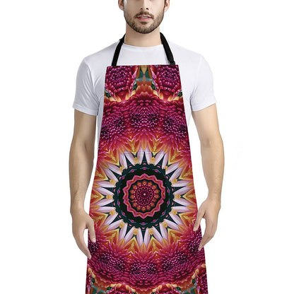 Pink Flower Kaleidoscope Print Bib Apron With Pocket