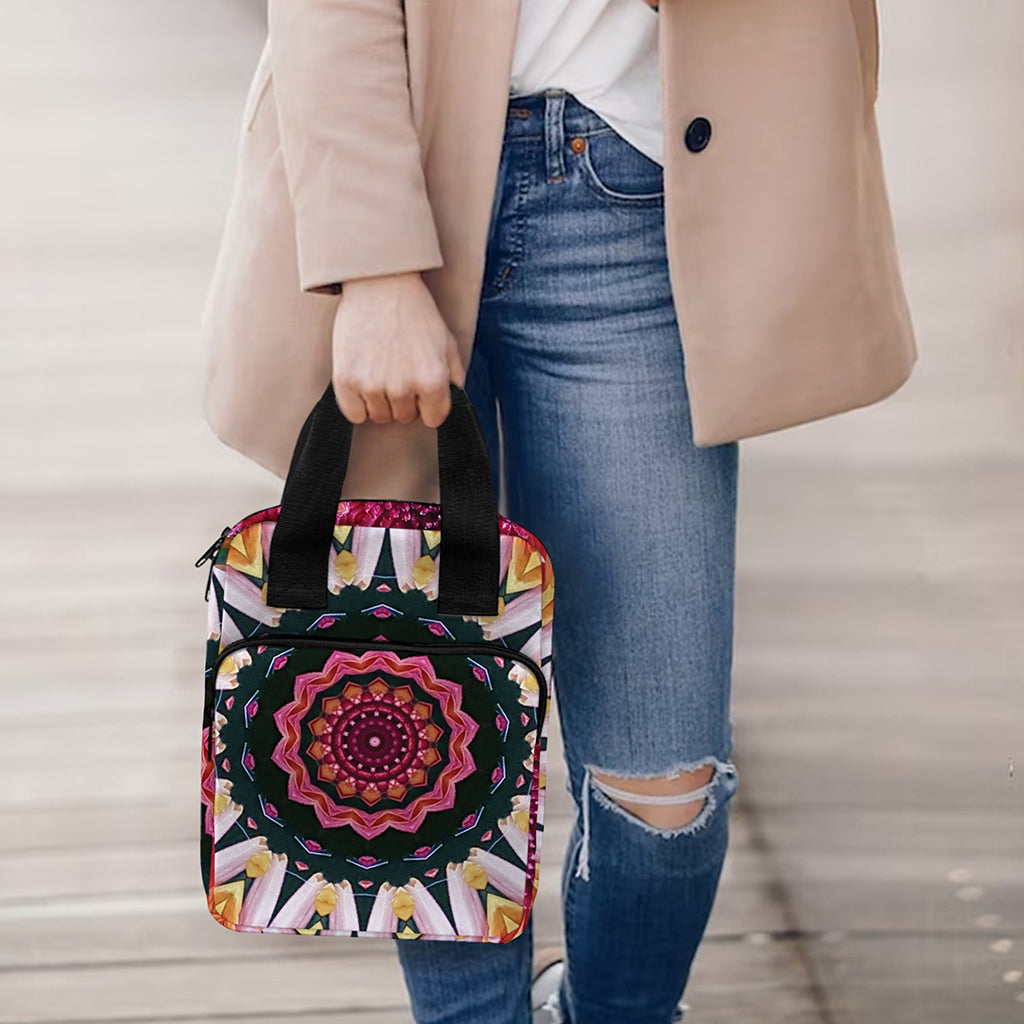 Pink Flower Kaleidoscope Print Bible Tote Bag