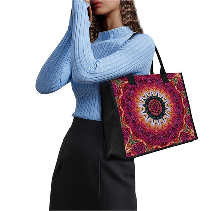 Pink Flower Kaleidoscope Print Canvas Tote Bag