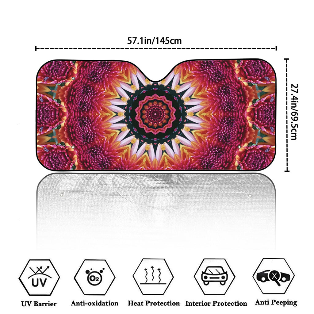 Pink Flower Kaleidoscope Print Car Windshield Sun Shade