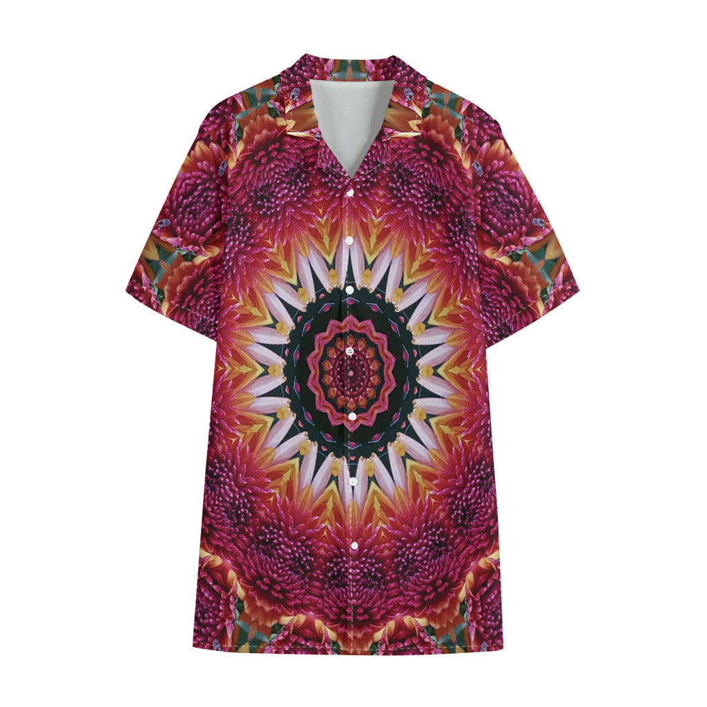 Pink Flower Kaleidoscope Print Cotton Hawaiian Shirt