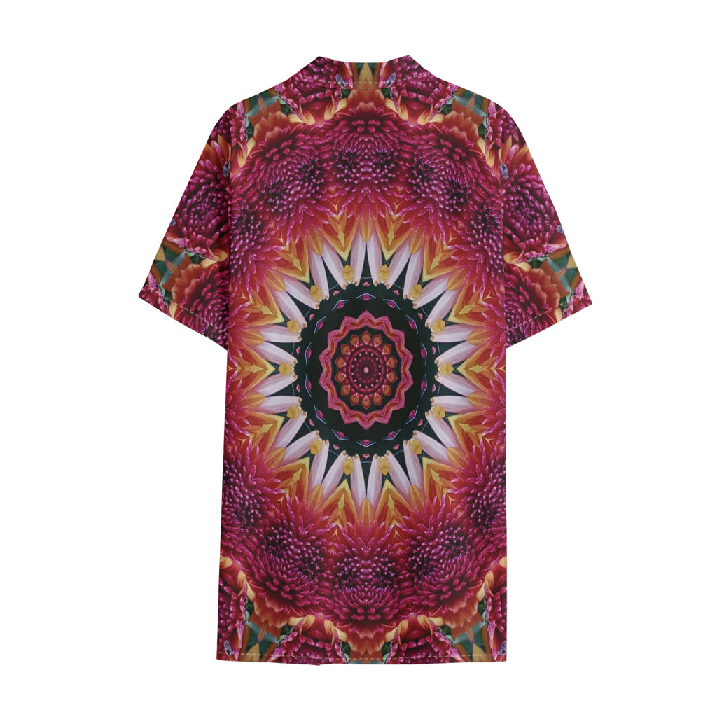 Pink Flower Kaleidoscope Print Cotton Hawaiian Shirt