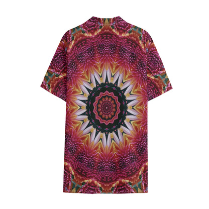 Pink Flower Kaleidoscope Print Cotton Hawaiian Shirt