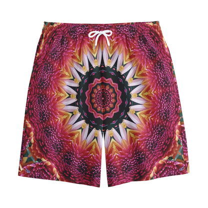 Pink Flower Kaleidoscope Print Cotton Shorts