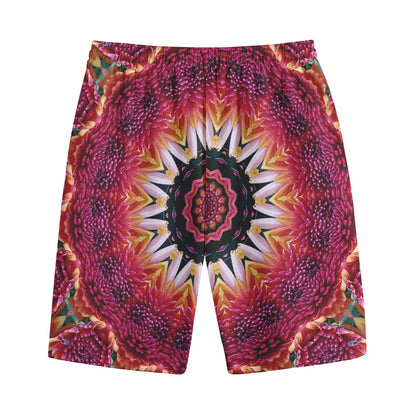 Pink Flower Kaleidoscope Print Cotton Shorts