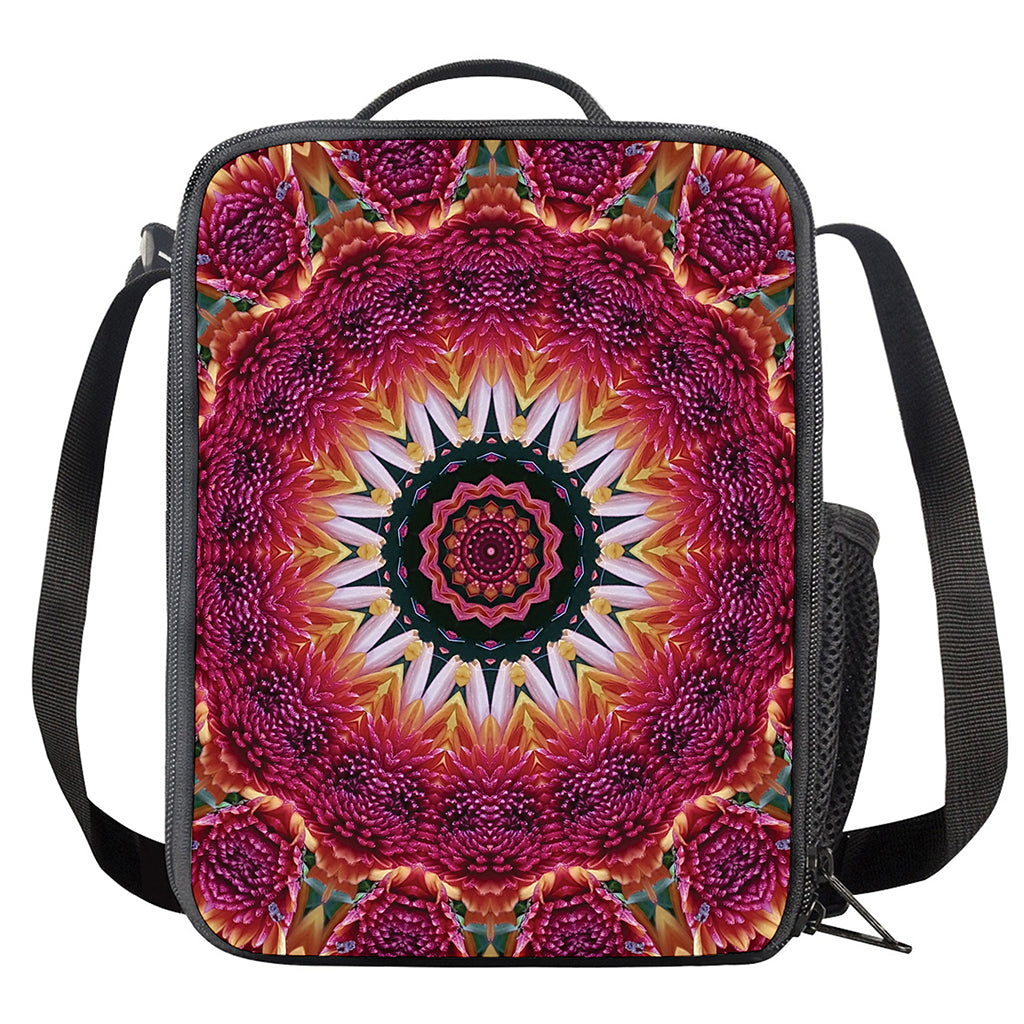 Pink Flower Kaleidoscope Print Crossbody Lunch Bag