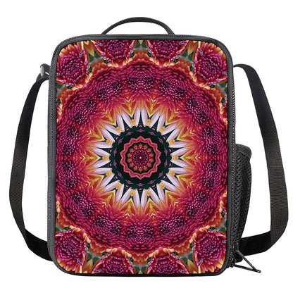 Pink Flower Kaleidoscope Print Crossbody Lunch Bag