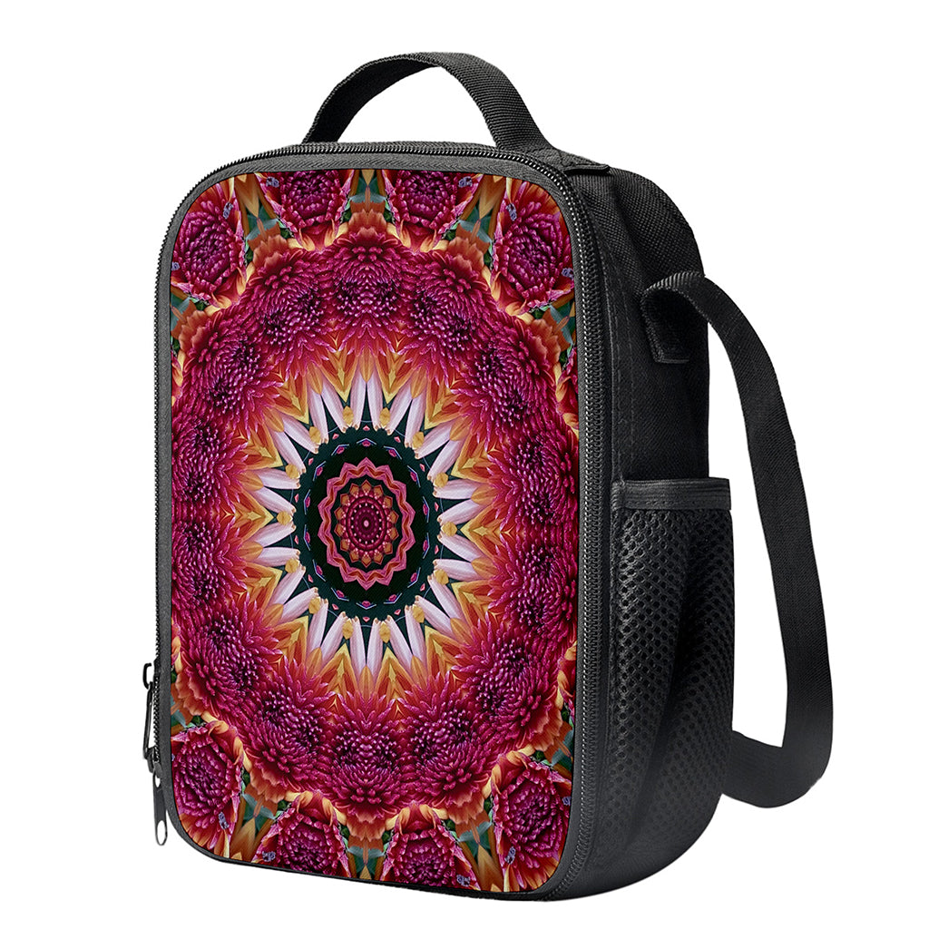 Pink Flower Kaleidoscope Print Crossbody Lunch Bag