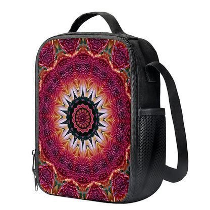 Pink Flower Kaleidoscope Print Crossbody Lunch Bag