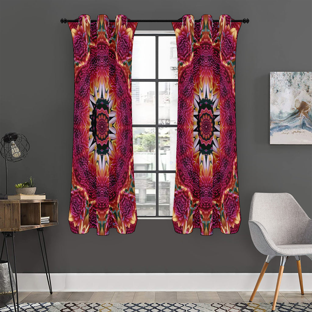 Pink Flower Kaleidoscope Print Curtain