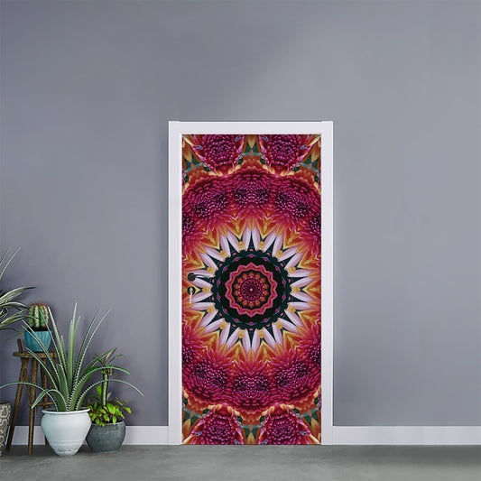 Pink Flower Kaleidoscope Print Door Sticker