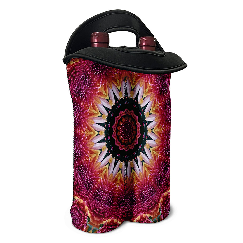 Pink Flower Kaleidoscope Print Double Neoprene Wine Tote
