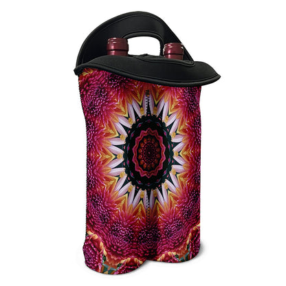 Pink Flower Kaleidoscope Print Double Neoprene Wine Tote
