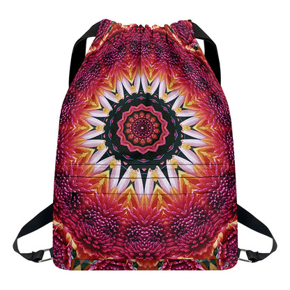 Pink Flower Kaleidoscope Print Drawstring Backpack