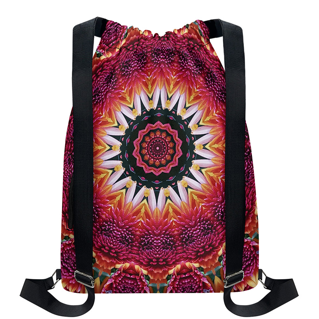 Pink Flower Kaleidoscope Print Drawstring Backpack