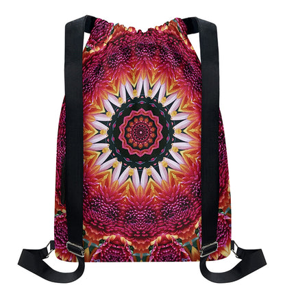 Pink Flower Kaleidoscope Print Drawstring Backpack