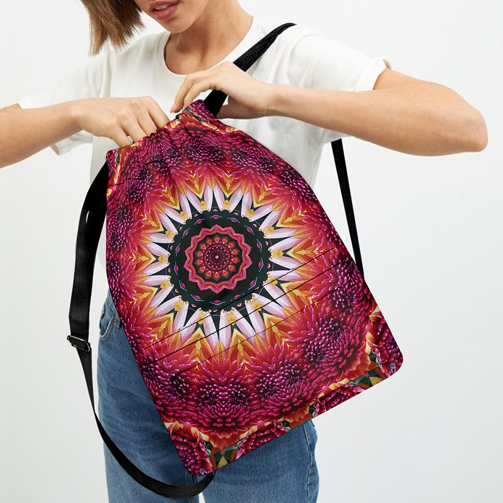 Pink Flower Kaleidoscope Print Drawstring Backpack