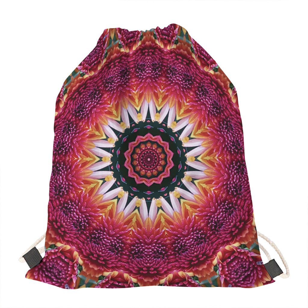 Pink Flower Kaleidoscope Print Drawstring Bag