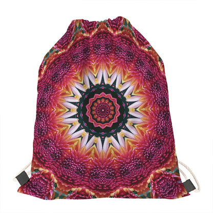 Pink Flower Kaleidoscope Print Drawstring Bag