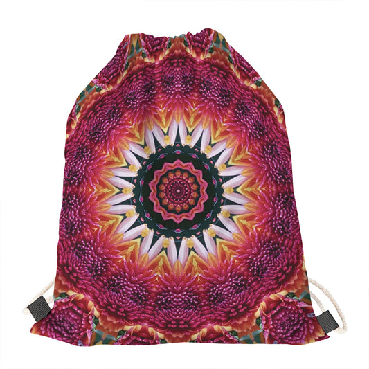 Pink Flower Kaleidoscope Print Drawstring Bag