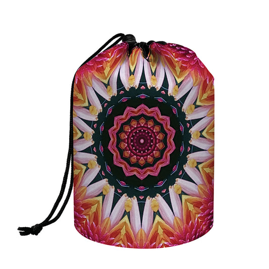 Pink Flower Kaleidoscope Print Drawstring Makeup Bag
