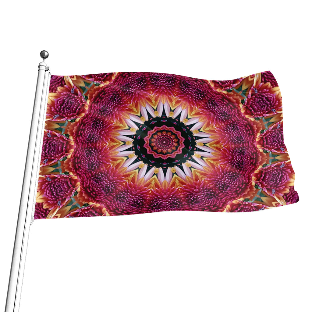 Pink Flower Kaleidoscope Print Flag