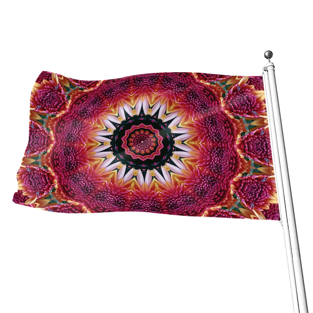 Pink Flower Kaleidoscope Print Flag