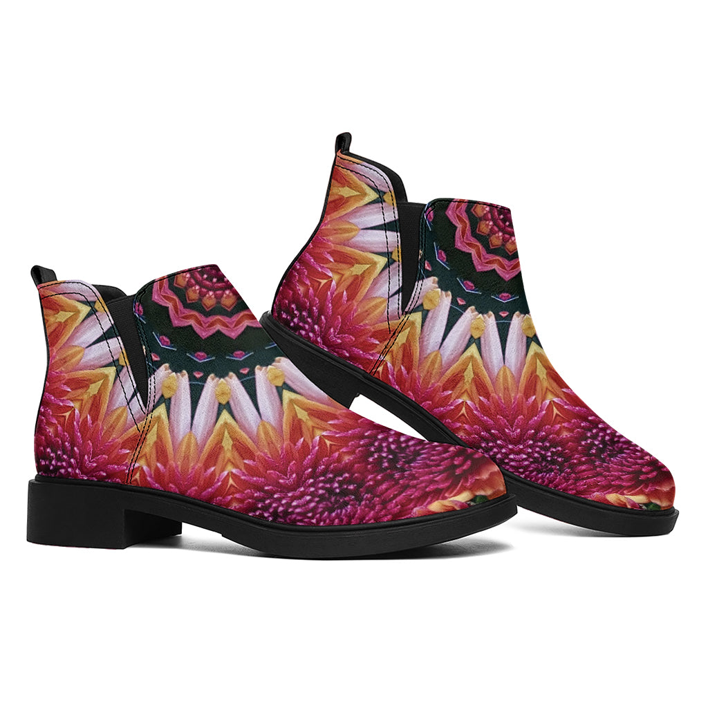 Pink Flower Kaleidoscope Print Flat Ankle Boots