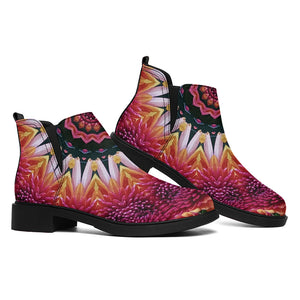 Pink Flower Kaleidoscope Print Flat Ankle Boots