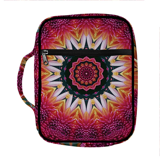 Pink Flower Kaleidoscope Print Front Pocket Bible Bag