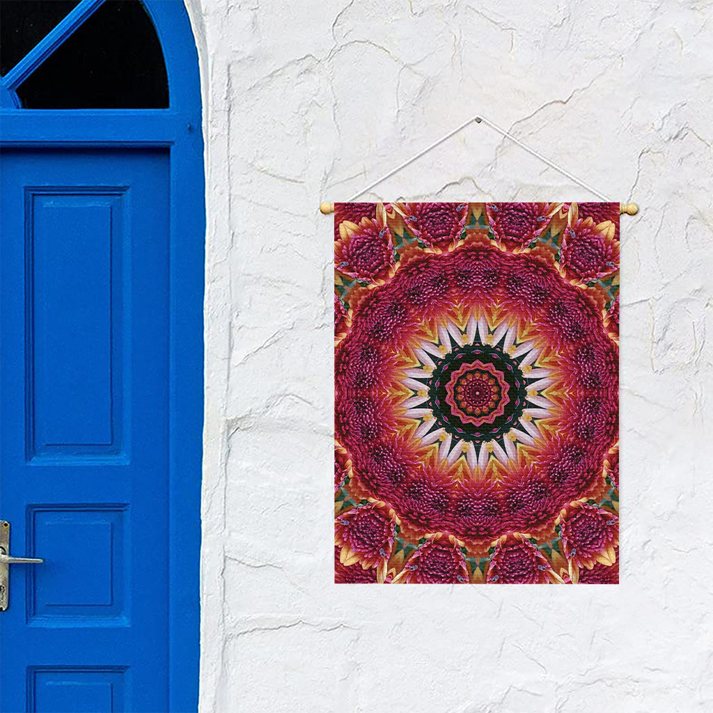 Pink Flower Kaleidoscope Print Garden Flag