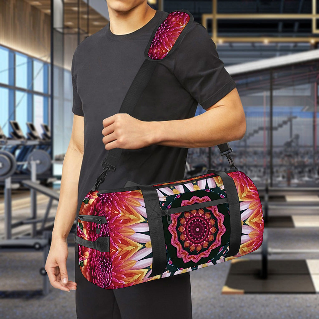 Pink Flower Kaleidoscope Print Gym Bag