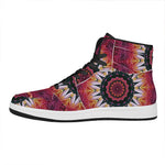Pink Flower Kaleidoscope Print High Top Leather Sneakers
