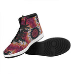 Pink Flower Kaleidoscope Print High Top Leather Sneakers