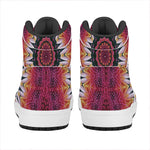 Pink Flower Kaleidoscope Print High Top Leather Sneakers