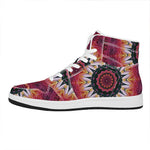 Pink Flower Kaleidoscope Print High Top Leather Sneakers