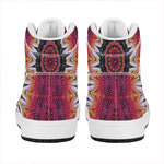 Pink Flower Kaleidoscope Print High Top Leather Sneakers
