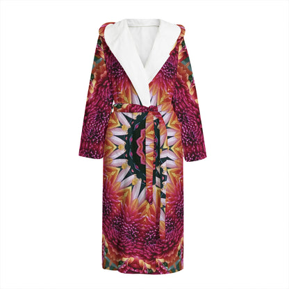Pink Flower Kaleidoscope Print Hooded Bathrobe