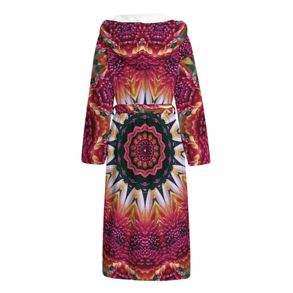 Pink Flower Kaleidoscope Print Hooded Bathrobe